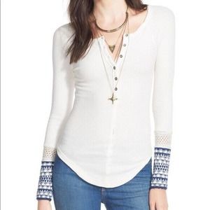 Free People Size Small Ski Lodge Cuff Thermal Long Sleeve Nordic Henley Shirt